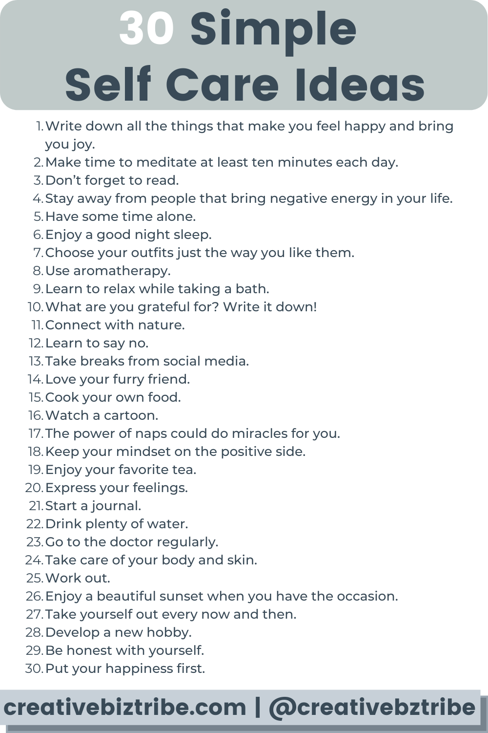30 Simple Self Care Ideas creativebiztribe.com #selfcare #selfcarechecklist #selfcaresunday